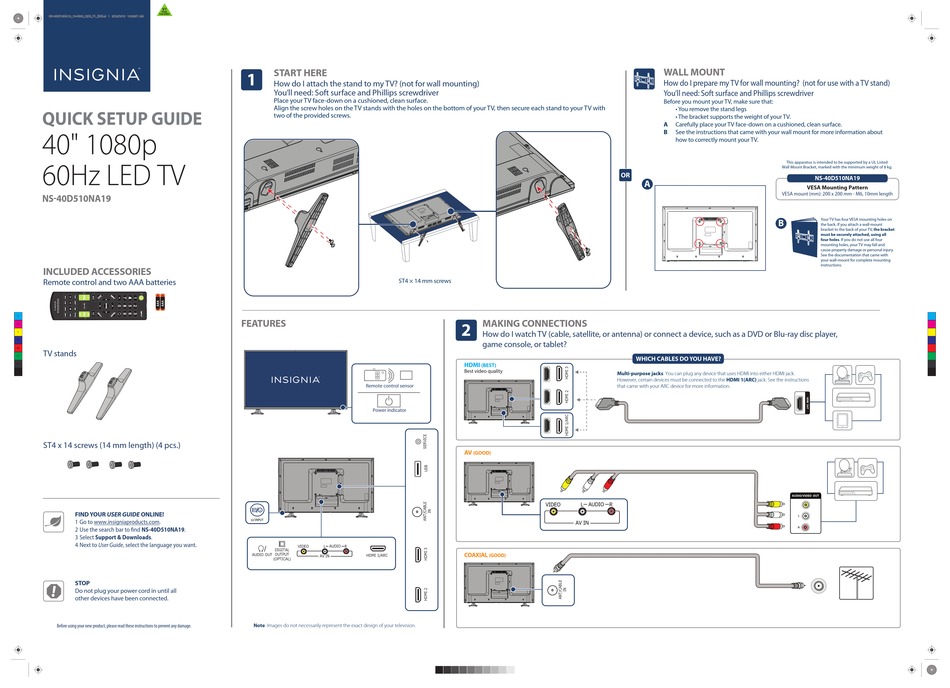 INSIGNIA NS-40D510NA19 QUICK SETUP MANUAL Pdf Download | ManualsLib