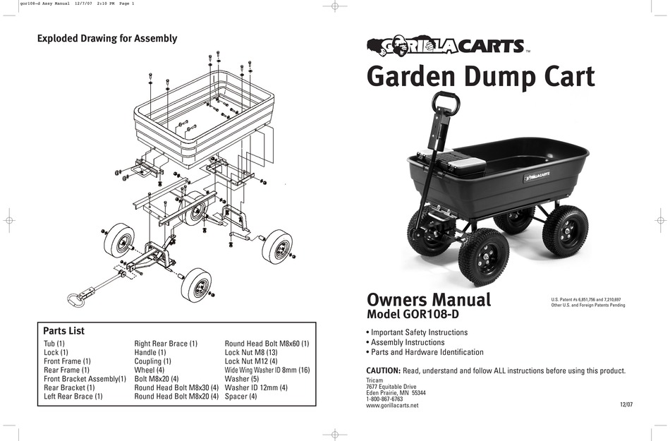 GORILLA CARTS GOR108D OWNER'S MANUAL Pdf Download ManualsLib