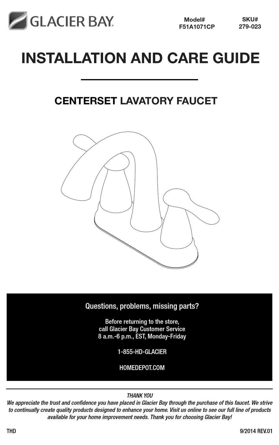 GLACIER BAY F51A1071CP INSTALLATION AND CARE MANUAL Pdf Download