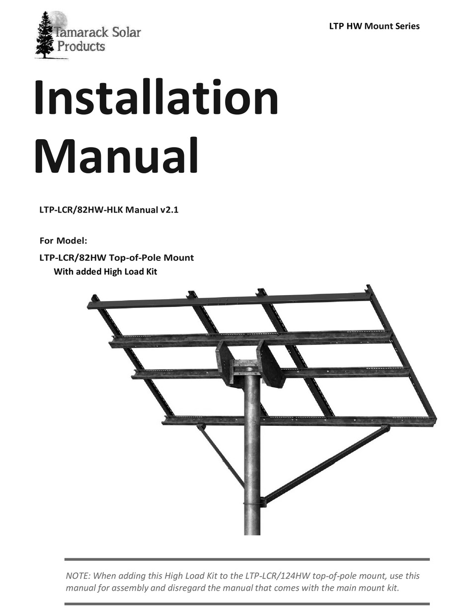 TAMARACK SOLAR LTP HW MOUNT SERIES INSTALLATION MANUAL Pdf Download ...