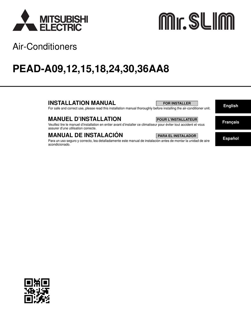 MITSUBISHI ELECTRIC PEADA09AA8 INSTALLATION MANUAL Pdf Download