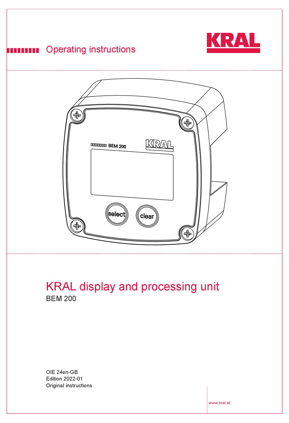 KRAL BEM 200 OPERATING INSTRUCTIONS MANUAL Pdf Download ManualsLib
