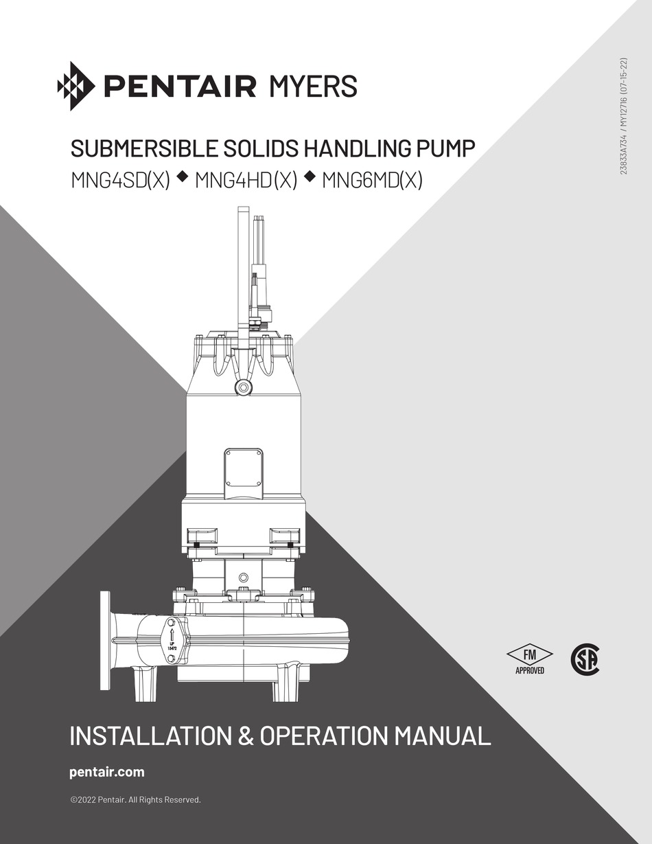 Pentair Myers Mng4sd Series Installation And Operation Manual Pdf