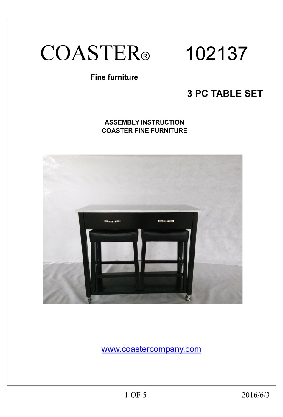 COASTER 102137 ASSEMBLY INSTRUCTION Pdf Download ManualsLib