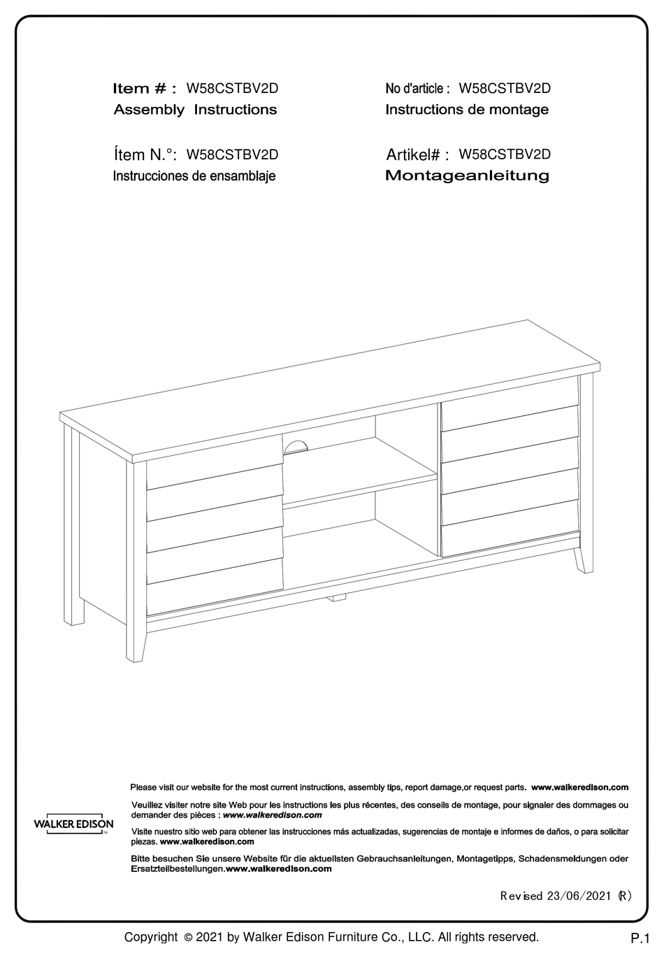 WALKER EDISON W58CSTBV2D ASSEMBLY INSTRUCTIONS MANUAL Pdf Download
