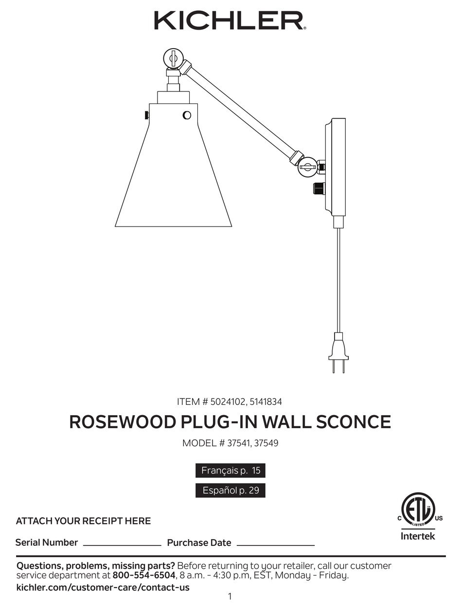 KICHLER LIGHTING ROSEWOOD 37541 INSTRUCTION MANUAL Pdf Download