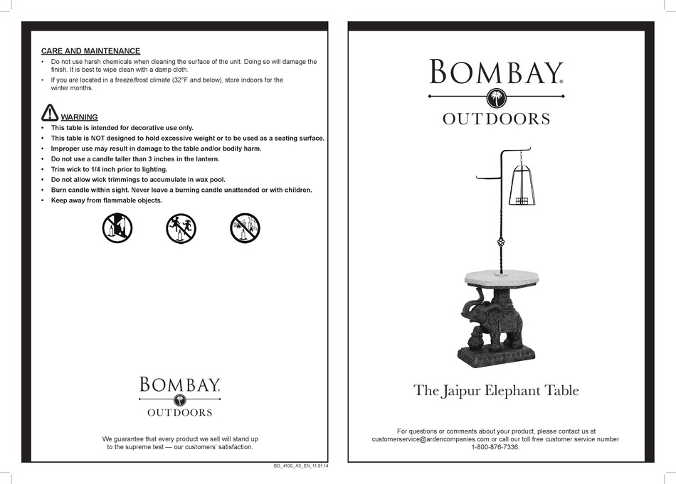 BOMBAY THE JAIPUR ELEPHANT TABLE MANUAL Pdf Download ManualsLib