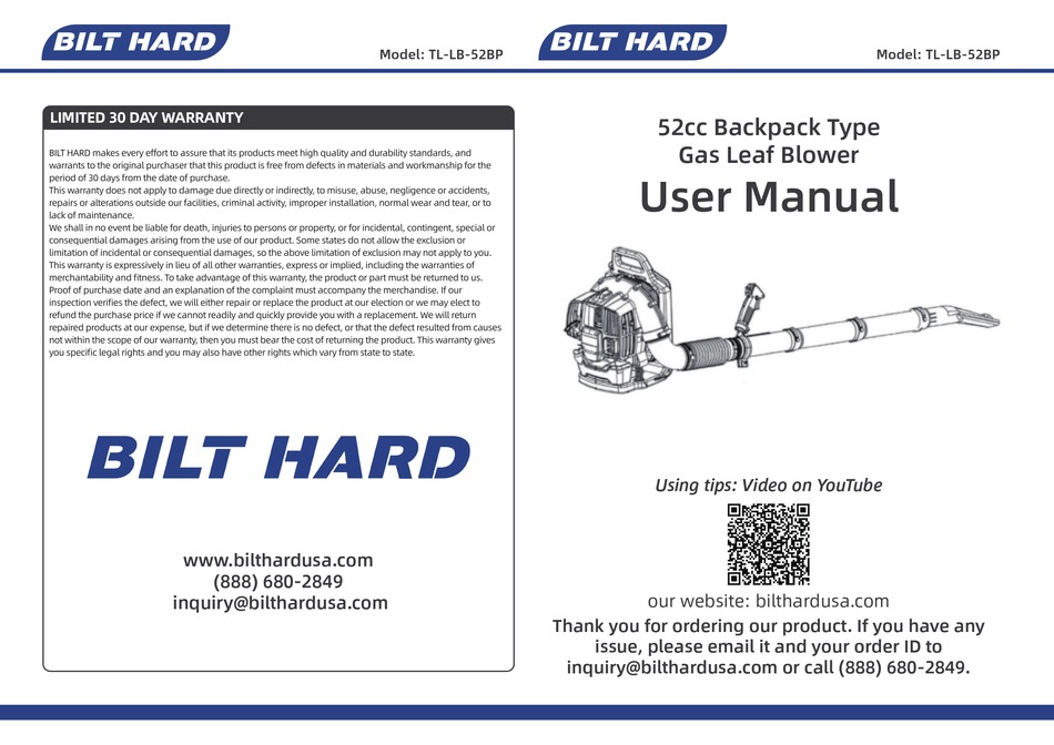 BILT HARD TLLB52BP USER MANUAL Pdf Download ManualsLib