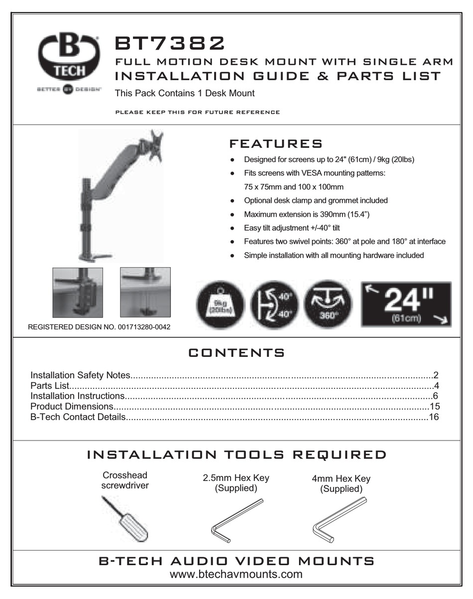 B-TECH BT7382 INSTALLATION MANUAL & PARTS LIST Pdf Download | ManualsLib