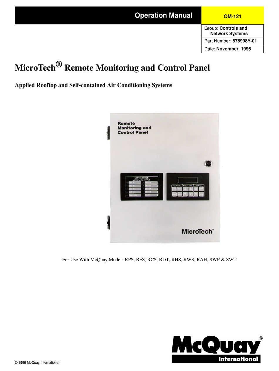 MCQUAY MICROTECH RMCE01A OPERATION MANUAL Pdf Download ManualsLib