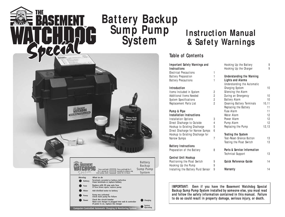 GLENTRONICS BASEMENT WATCHDOG SPECIAL BWSP INSTRUCTION MANUAL & SAFETY ...