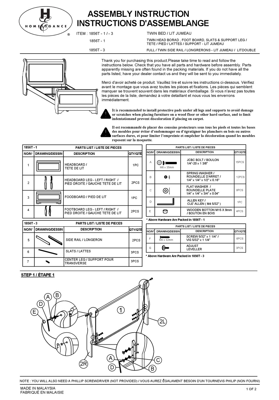 HOMELEGANCE 1856T1 ASSEMBLY INSTRUCTION Pdf Download ManualsLib