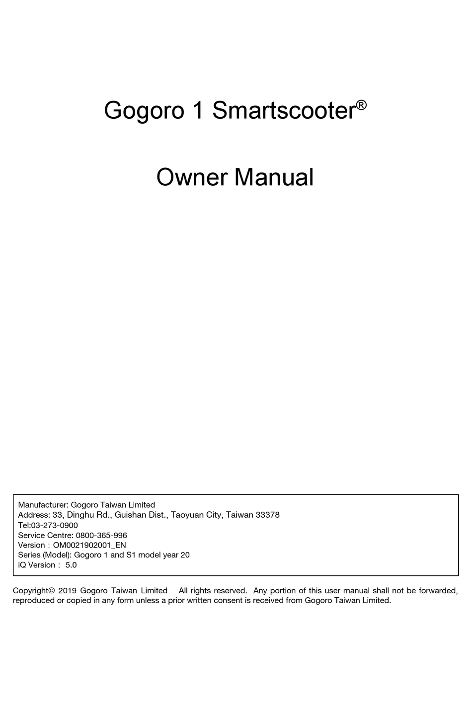 GOGORO SMARTSCOOTER 1 OWNER'S MANUAL Pdf Download | ManualsLib