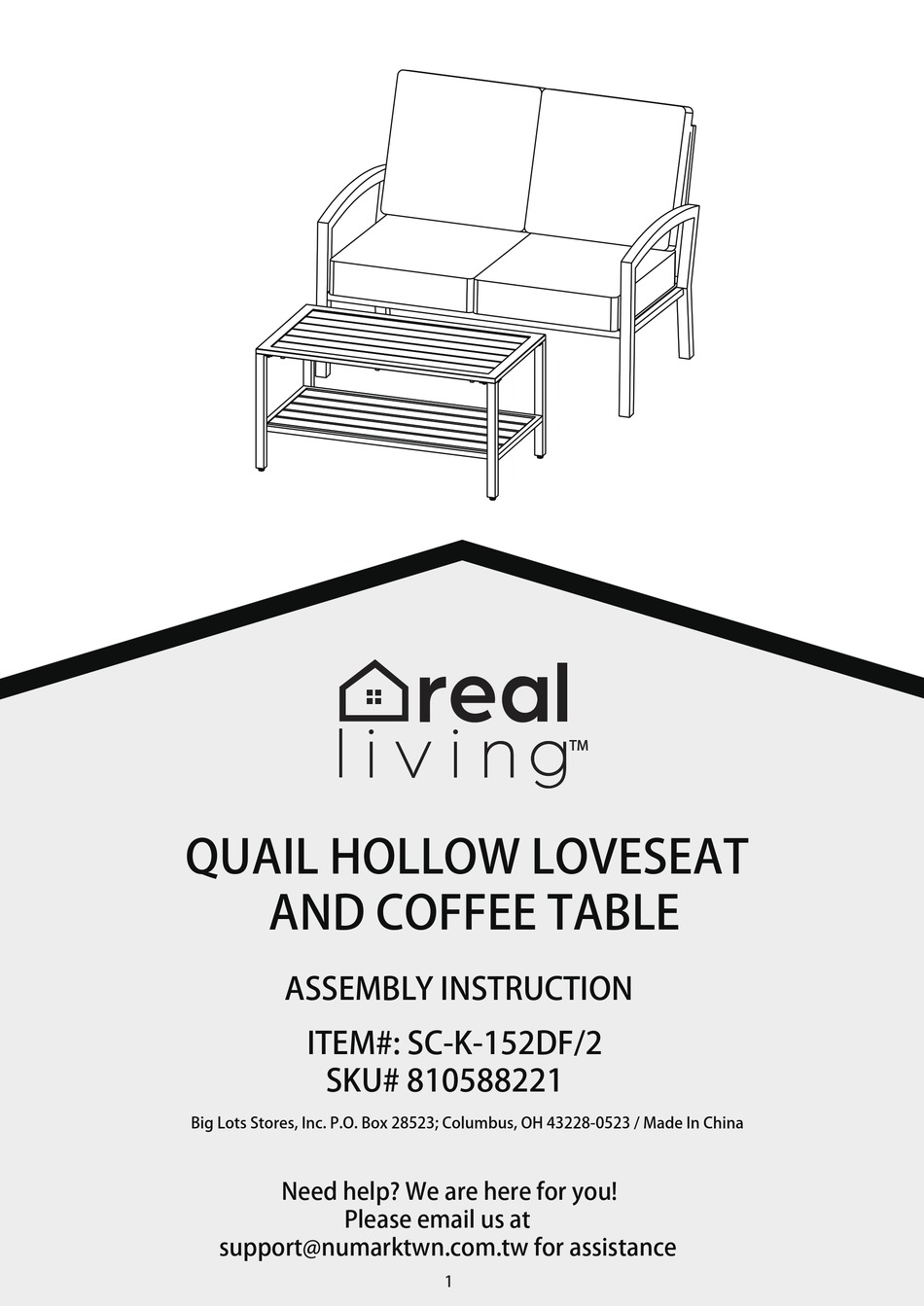 REAL LIVING QUAIL HOLLOW SCK152DF/2 ASSEMBLY INSTRUCTION MANUAL Pdf