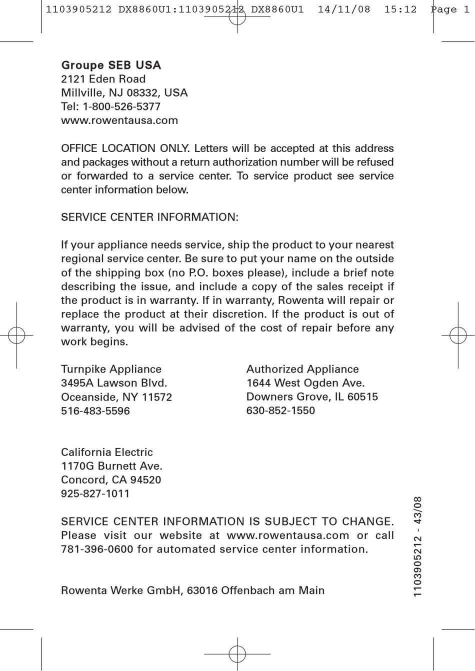 ROWENTA DX8860 INSTRUCTIONS MANUAL Pdf Download | ManualsLib