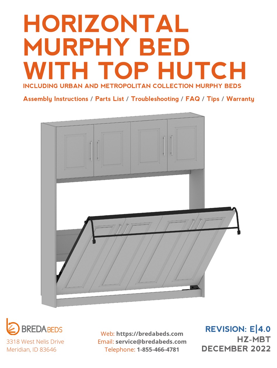 BREDABEDS HORIZONTAL MURPHY BED WITH TOP HUTCH ASSEMBLY INSTRUCTIONS