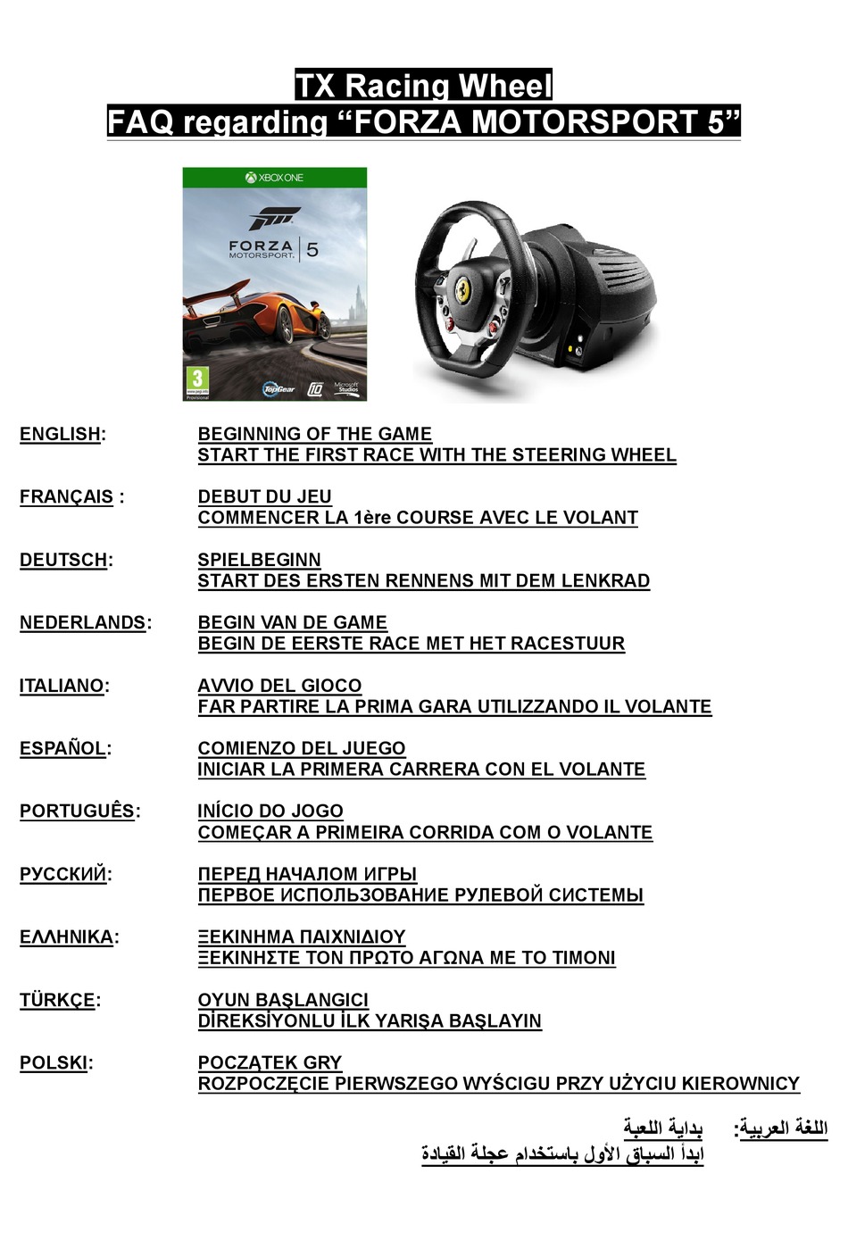 THRUSTMASTER FORZA MOTORSPORT 5 QUICK START MANUAL Pdf Download