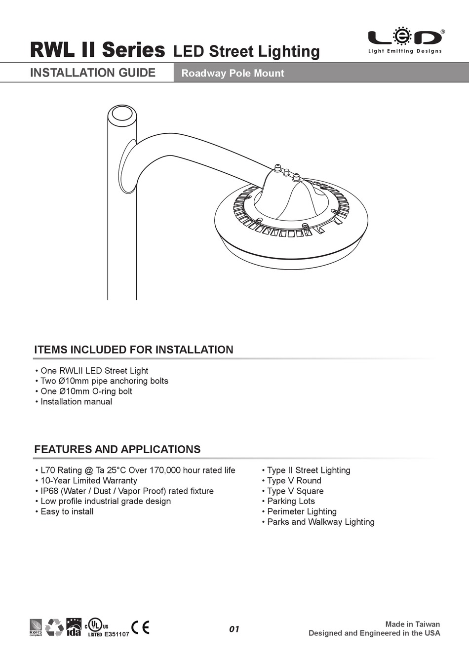 LIGHT EMITTING DESIGNS RWL II SERIES INSTALLATION MANUAL Pdf Download