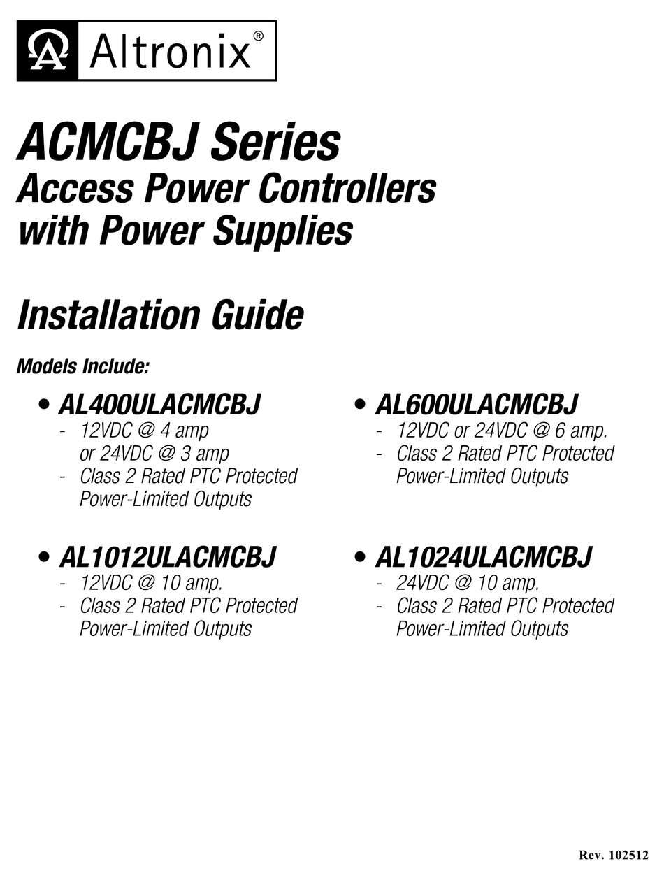 ALTRONIX ACMCBJ SERIES INSTALLATION MANUAL Pdf Download ManualsLib