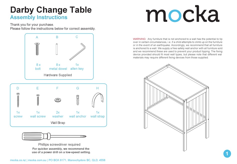 MOCKA DARBY CHANGE TABLE MANUAL Pdf Download ManualsLib