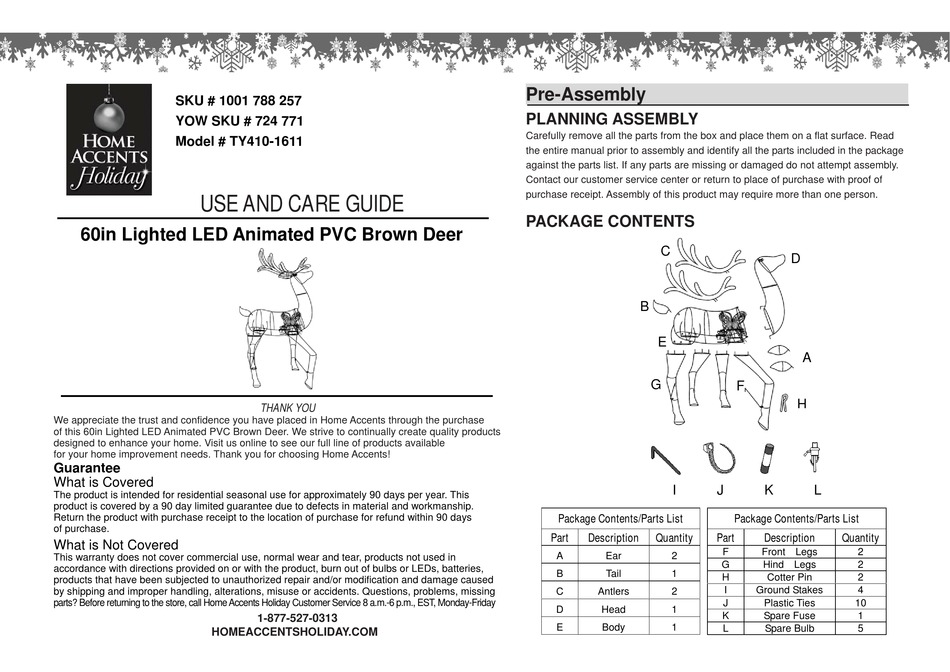 HOME ACCENTS HOLIDAY TY4101611 USE AND CARE MANUAL Pdf Download