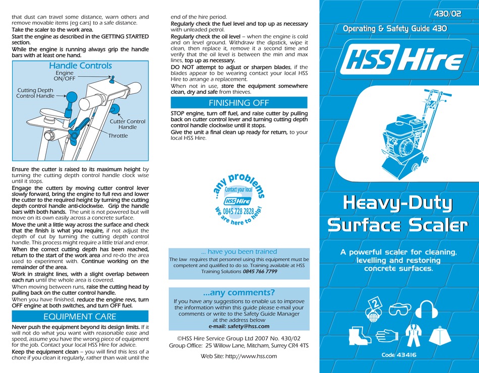 HSS HIRE 43416 OPERATING & SAFETY MANUAL Pdf Download ManualsLib