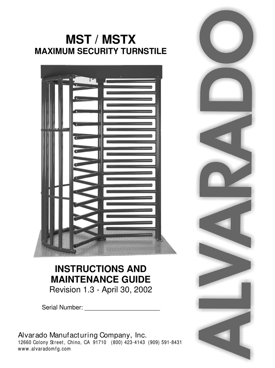 ALVARADO MST INSTALLATION INSTRUCTIONS AND MAINTENANCE MANUAL Pdf
