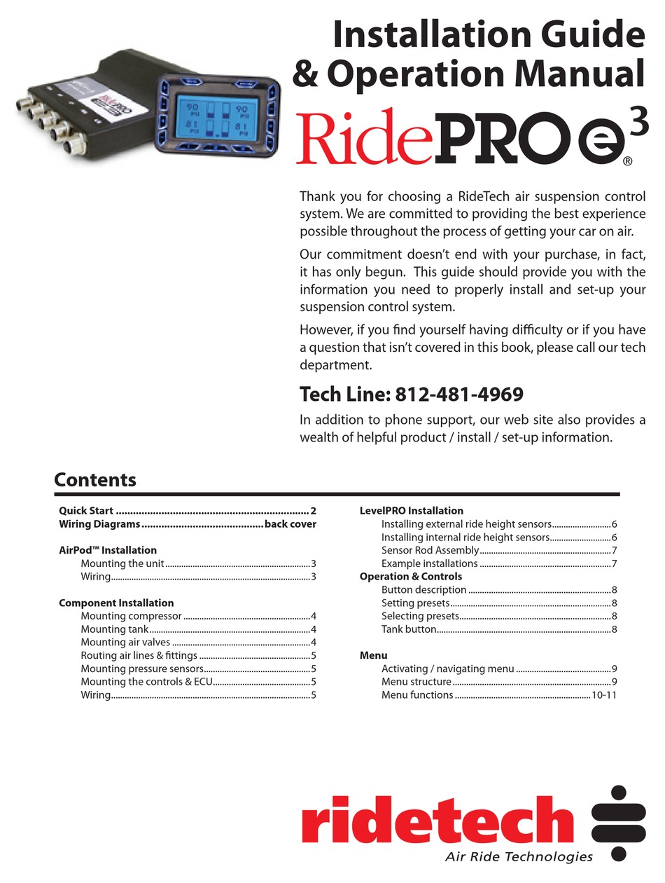 RIDETECH RIDEPRO E3 INSTALLATION AND OPERATION MANUAL Pdf Download