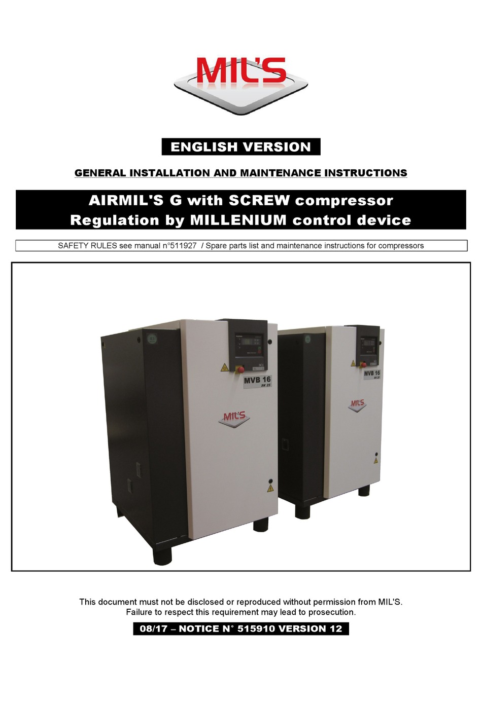 MIL'S MVX 2 GENERAL INSTALLATION AND MAINTENANCE INSTRUCTIONS Pdf