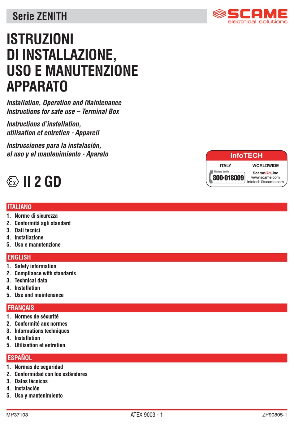 SCAME ZENITH SERIES INSTALLATION, OPERATION AND MAINTENANCE