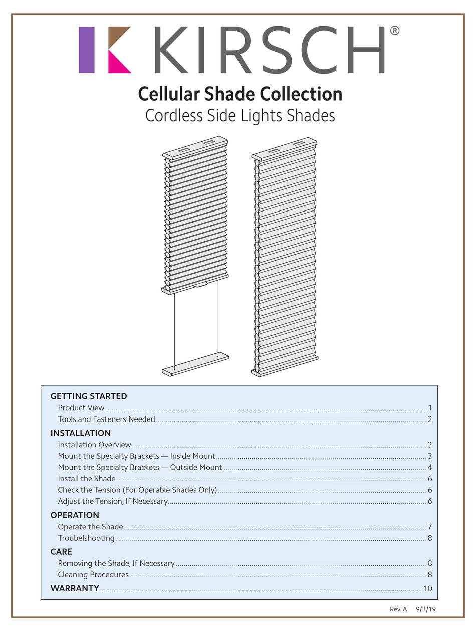 KIRSCH CELLULAR SHADE GETTING STARTED Pdf Download ManualsLib