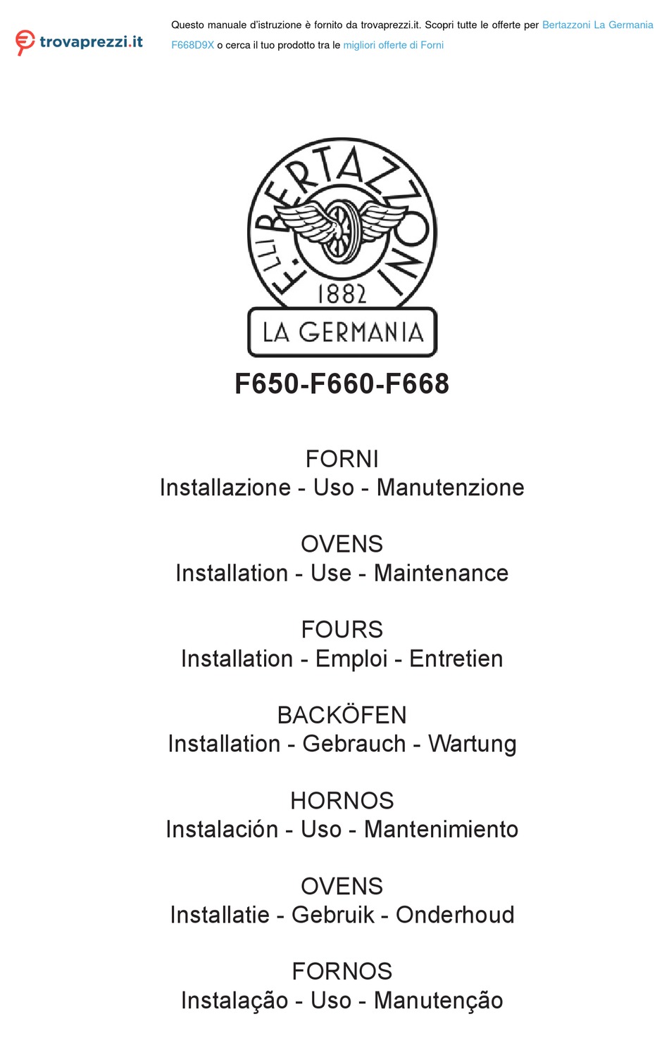 F Bertazzoni La Germania F Installation Use Maintenance Pdf Download Manualslib