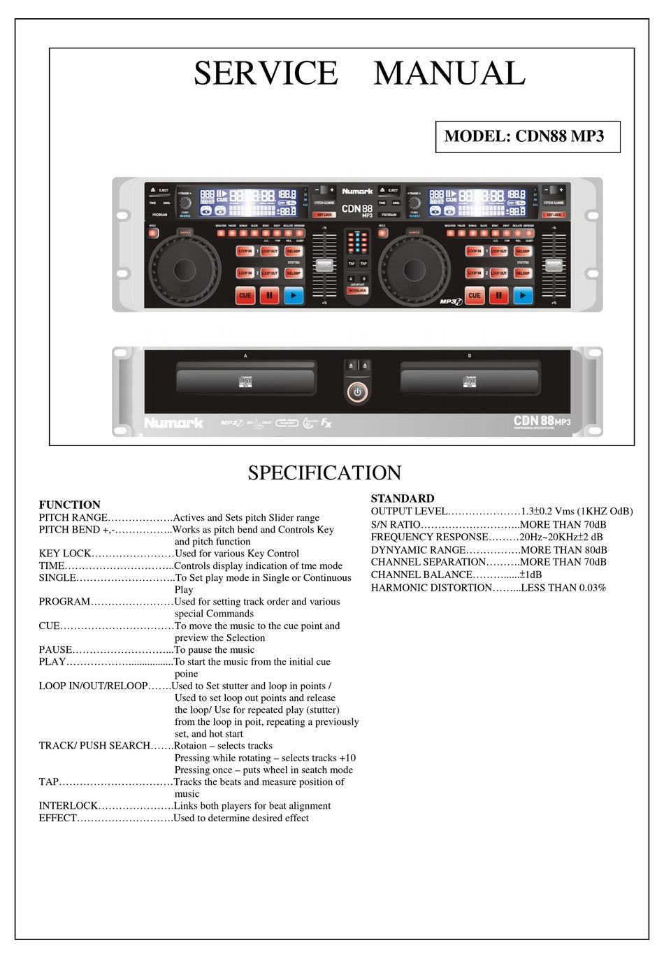 NUMARK CDN88 SERVICE MANUAL Pdf Download ManualsLib