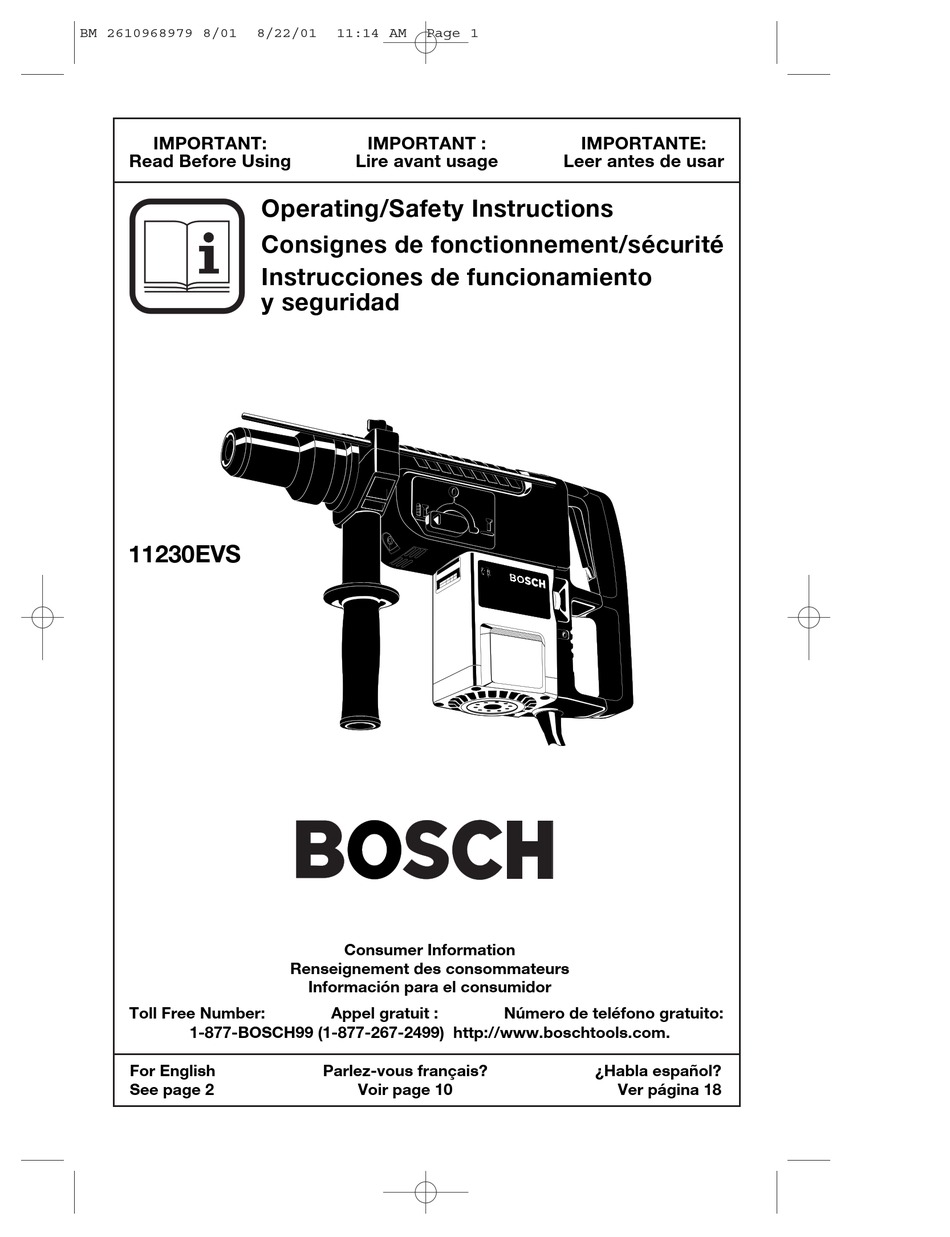 BOSCH 11230EVS OPERATING/SAFETY INSTRUCTIONS MANUAL Pdf Download