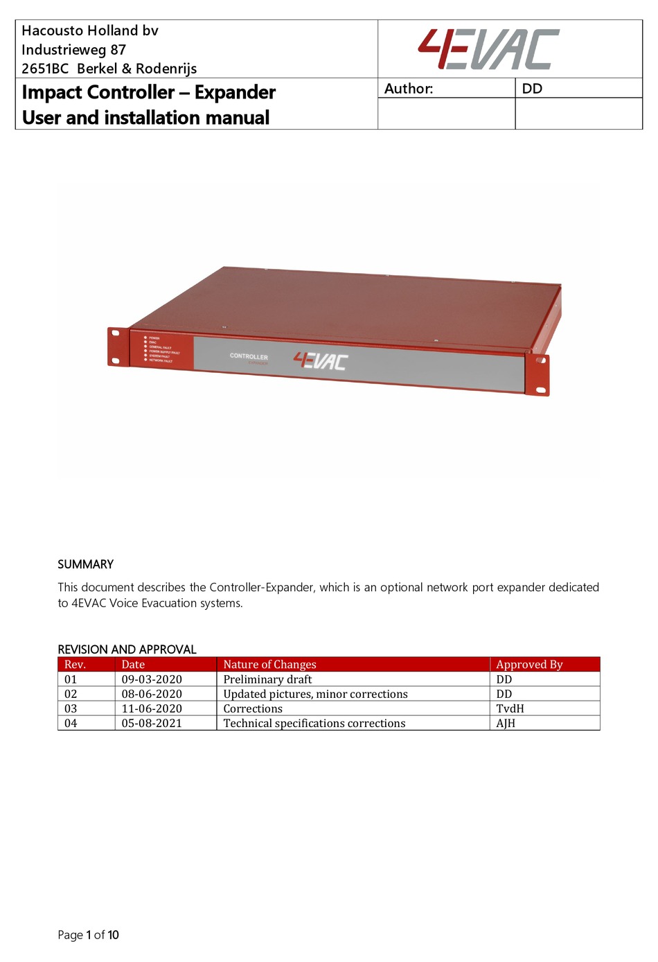 4EVAC IMPACT CONTROLLEREXPANDER USER AND INSTALLATION MANUAL Pdf