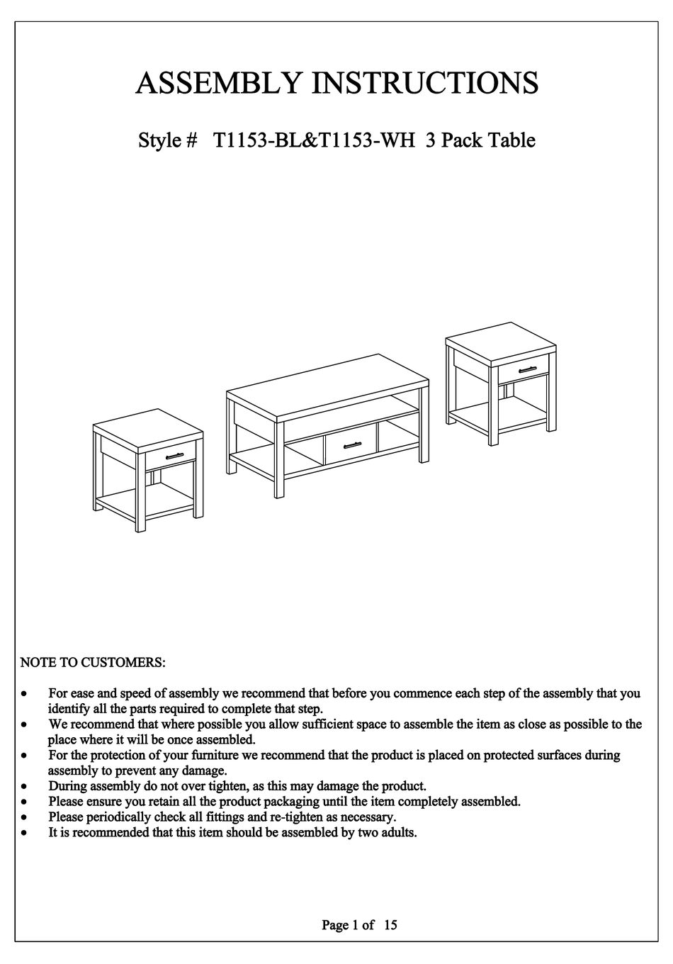 2K FURNITURE DESIGNS T1153BL ASSEMBLY INSTRUCTIONS MANUAL Pdf Download