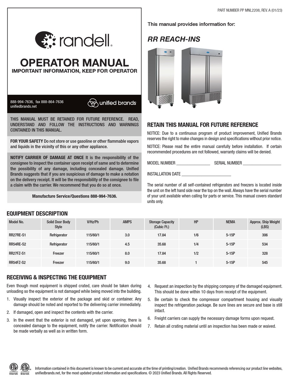 RANDELL RR27RES1 OPERATOR'S MANUAL Pdf Download ManualsLib