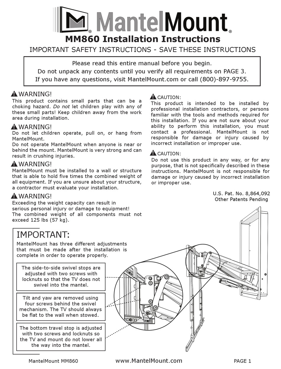 MANTELMOUNT MM860 INSTALLATION INSTRUCTIONS MANUAL Pdf Download