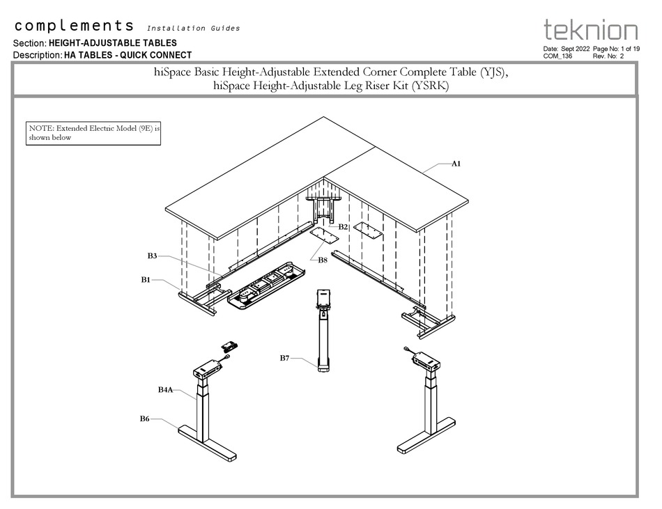 TEKNION HISPACE BASIC HEIGHTADJUSTABLE EXTENDED CORNER COMPLETE TABLE
