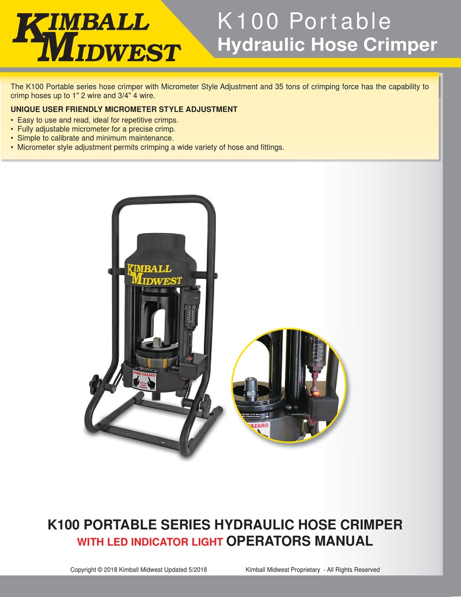 KIMBALL MIDWEST K100 PORTABLE OPERATOR'S MANUAL Pdf Download ManualsLib
