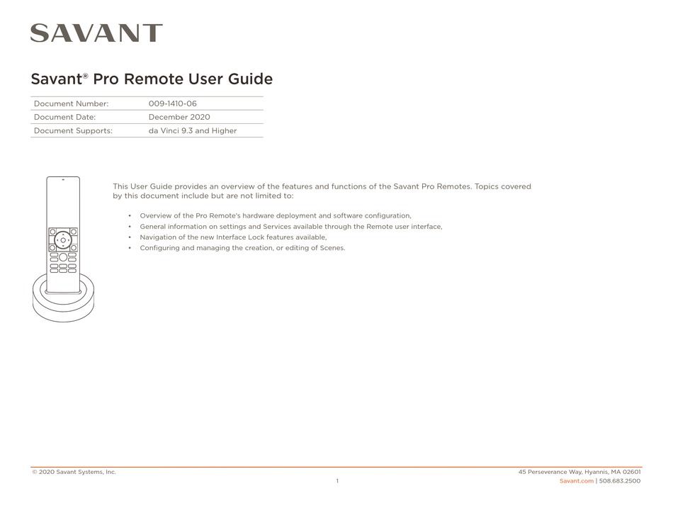SAVANT SINGLEROOM PRO REMOTE USER MANUAL Pdf Download ManualsLib