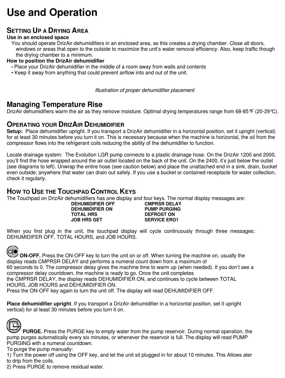 DRIZAIR 1200 USE AND OPERATION Pdf Download ManualsLib