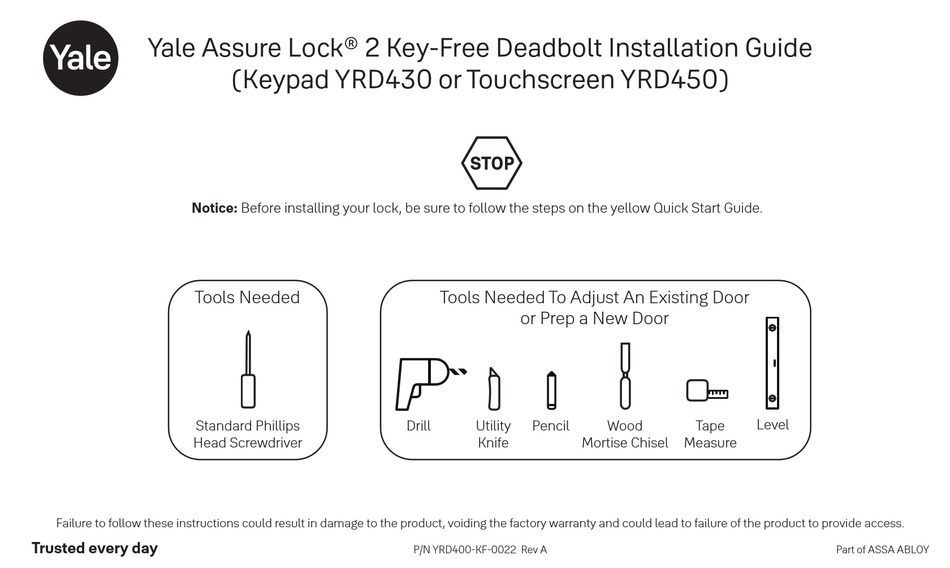 Yale assure lock yrd430 installation manual pdf download manualslib