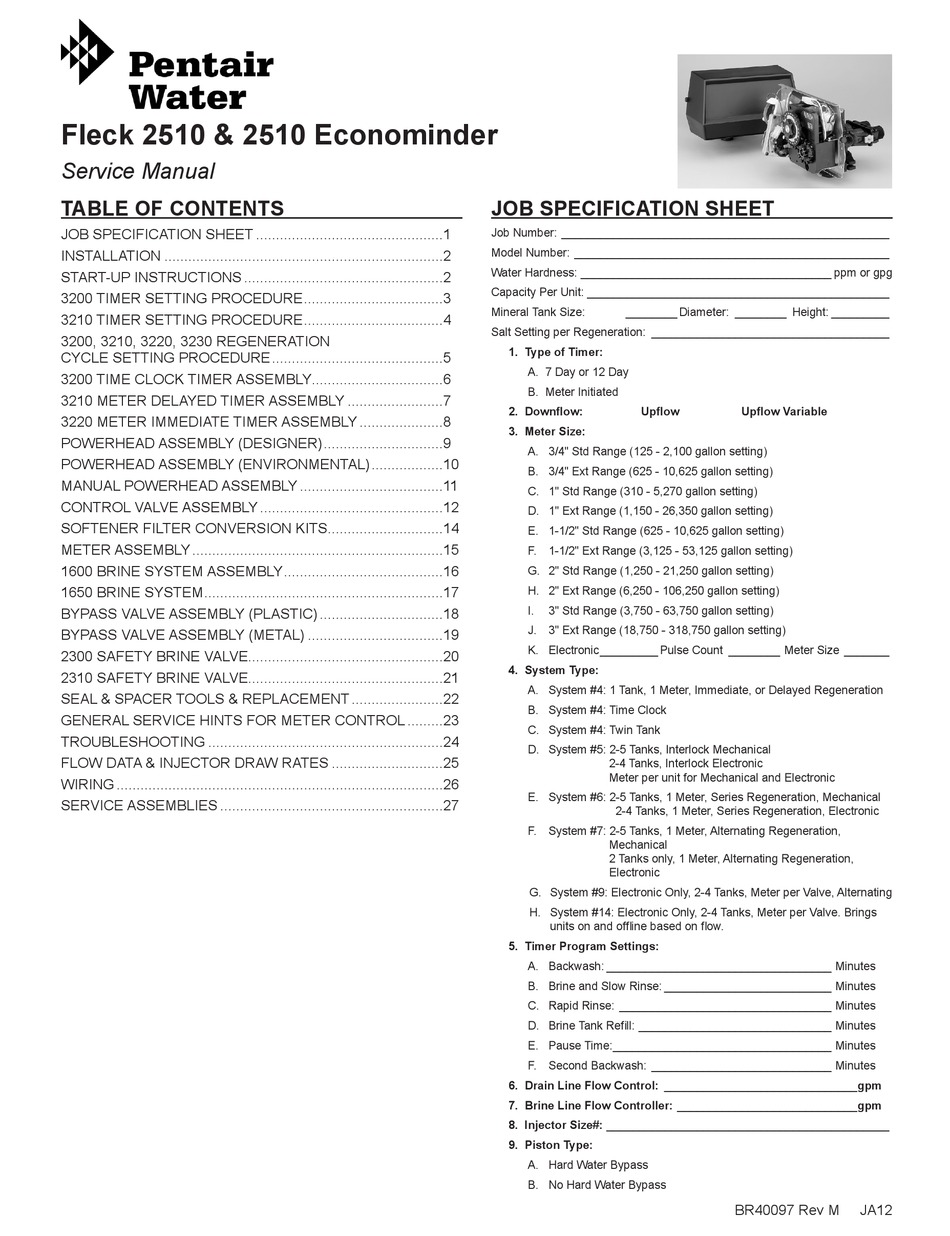PENTAIR FLECK 2510 SERVICE MANUAL Pdf Download ManualsLib