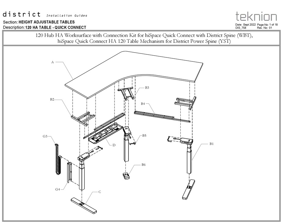 TEKNION DISTRICT 120 HUB HA WORKSURFACE WITH CONNECTION KIT FOR HISPACE