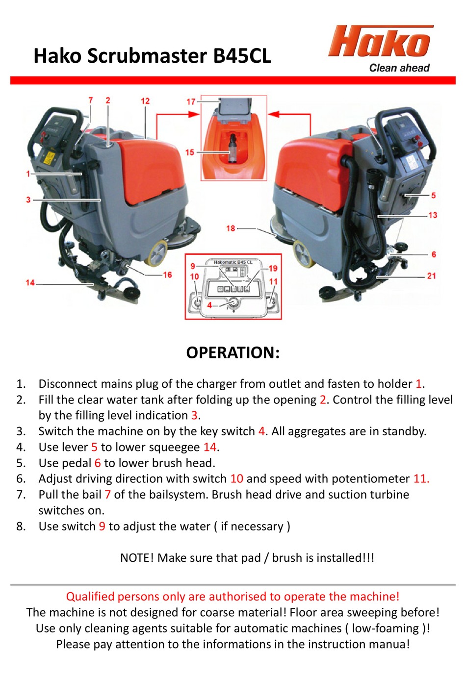 HAKO SCRUBMASTER B45CL MANUAL Pdf Download | ManualsLib