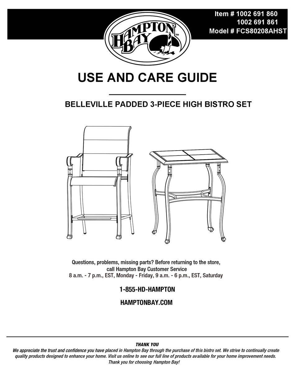 HAMPTON BAY BELLEVILLE FCS80208AHST USE AND CARE MANUAL Pdf Download