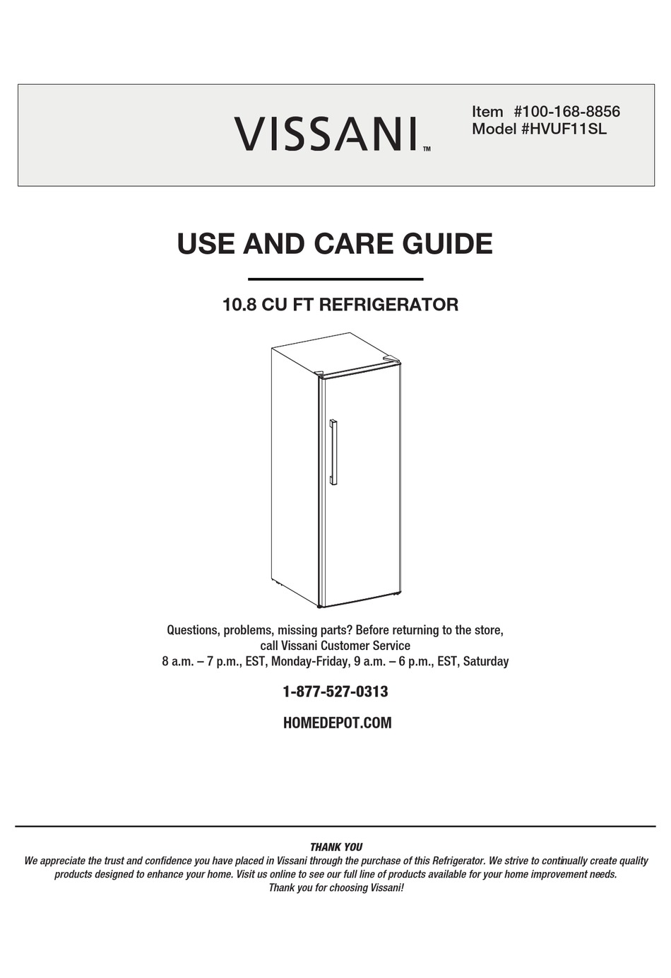 VISSANI HVUF11SL USE AND CARE MANUAL Pdf Download ManualsLib