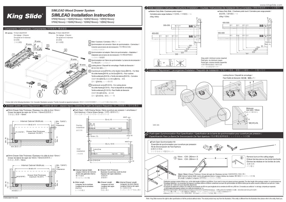KING SLIDE SIMLEAD 1F85 INSTALLATION INSTRUCTIONS Pdf Download ManualsLib