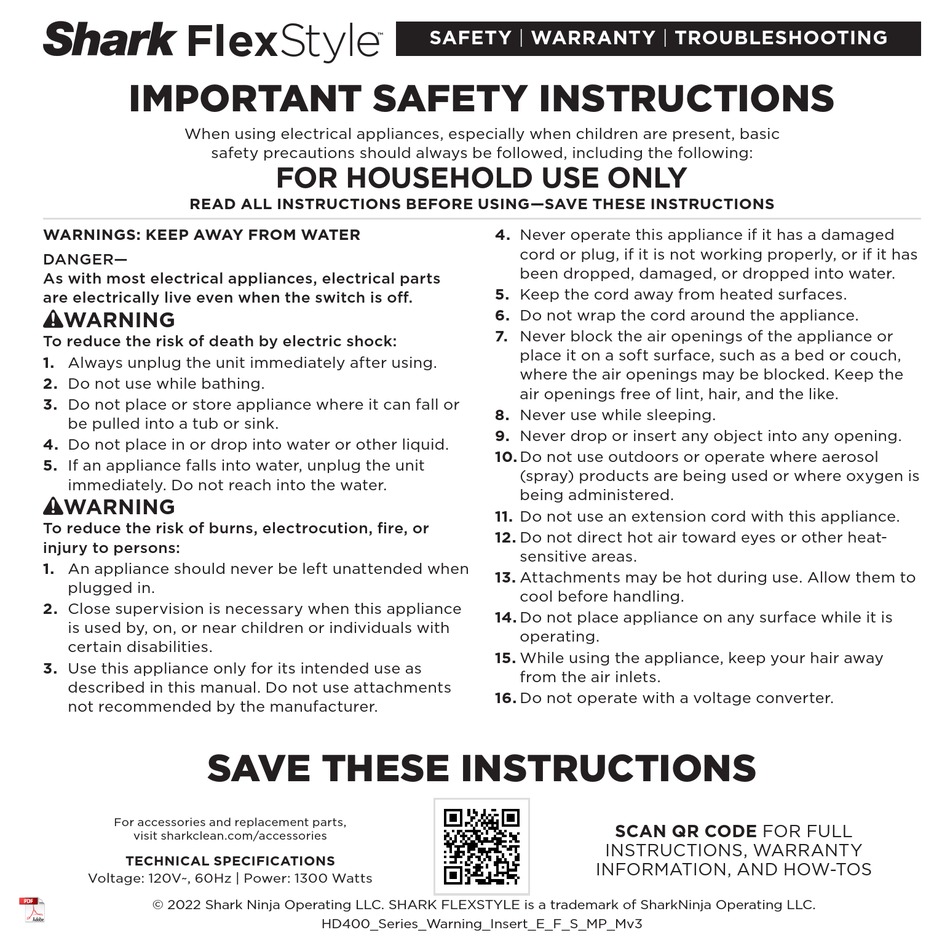SHARK FLEXSTYLE HD400 INSTRUCTION MANUAL Pdf Download ManualsLib